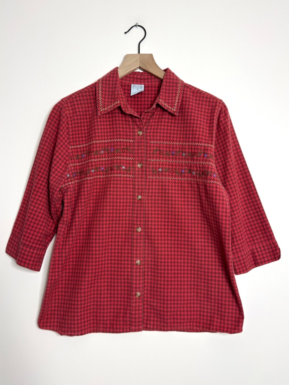 Vintage Cascade Blues Gingham Embroidered Shirt